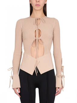 Andreadamo - Light Brown Knitted Round Neck Sweater (M)