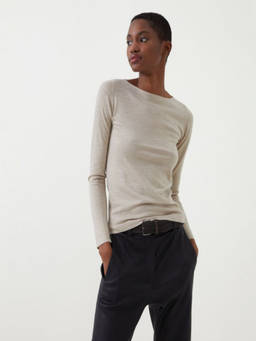 Brunello Cucinelli - Beige Boat Neck Long Sleeve Sweater (L)