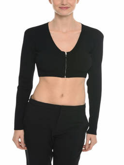 HERSKIND - Black Solid V Neck Crop Cardigan (M)