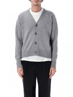 AMI Paris - Grey V-Neck Logo Cardigan