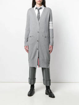 Thom Browne - Light Grey Long V-Neck Cardigan