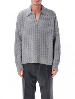 AMI Paris - Grey Knitted Shirt Collar Sweater (XL)