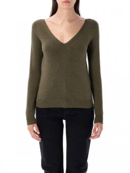 Saint Laurent - Khaki V-Neck Sweater