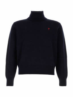 AMI Paris - Navy Blue Turtleneck Logo Sweater