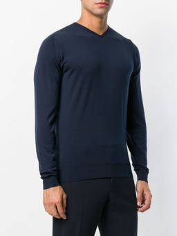 John Smedley - Navy Blue V-Neck Sweater (S)