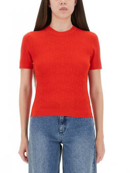 TORY BURCH - Red Knitted Crew Neck Sweater