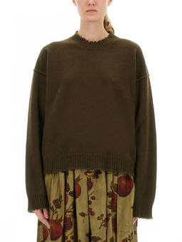 Uma Wang - Green Solid Crew Neck Sweater (L)