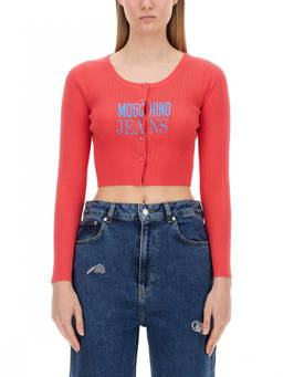 Moschino - Pink Logo Round Neck Cardigan (L)