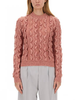Moschino - Pink Textured Crew Neck Sweater