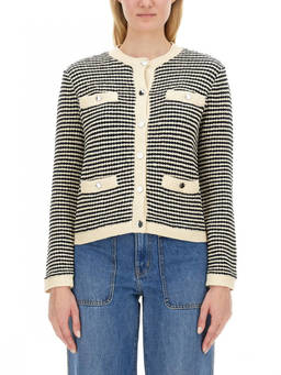 TORY BURCH - Beige Stripes Round Neck Cardigan (L)