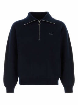 PRADA - Blue Half Zip Logo Sweater