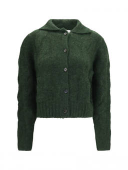 Allude - Dark Green Knitted Shawl Neck Sweater