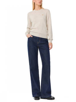 Maison Kitsune - Beige Embroidered Crew Neck Sweater
