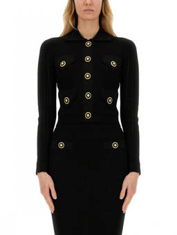 BALMAIN - Black Knitted Shirt Collar Cardigan (S)