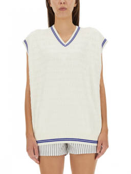 Alexander Wang - White Logo V Neck Sweater