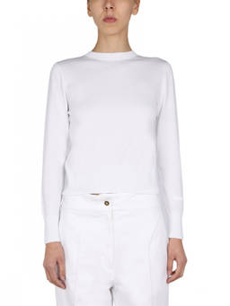 Patou - White Solid Crew Neck Sweater (L)
