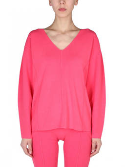 Helmut Lang - Fuchsia Solid V Neck Sweater (L)