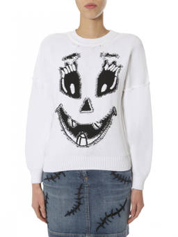 Moschino - White Graphic Crew Neck Sweater (XS)