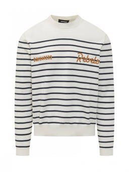 Dsquared2 - White Stripes Crew Neck Sweater