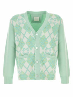 Givenchy - Light Green Argyle Intarsia-Knit Cardigan