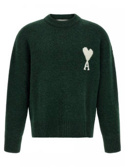 AMI Paris - Dark Green Logo Crew Neck Sweater