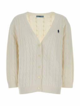 PRADA - White Logo V Neck Cardigan (L)