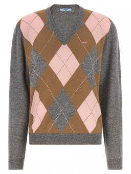 PRADA - Grey Checks V Neck Sweater