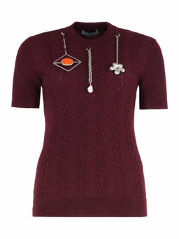 PRADA - Maroon Knitted Crew Neck Sweater