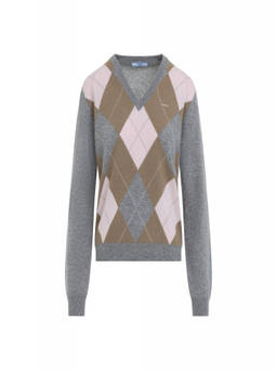 PRADA - Grey Geometric V Neck Sweater