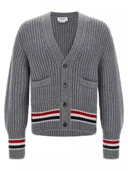Thom Browne - Grey Rwb Tape Cardigan