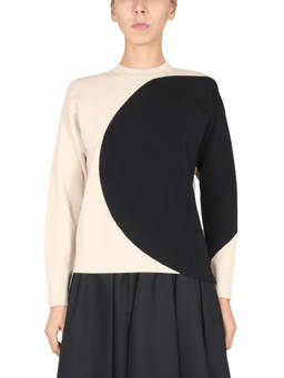 TORY BURCH - White Colour Block Crew Neck Sweater