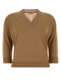 Herno - Light Brown Solid V Neck Sweater