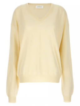 Sportmax - Light Yellow Solid V Neck Sweater (L)