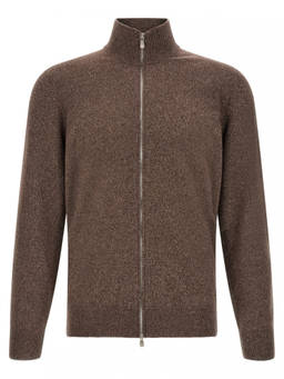 Brunello Cucinelli - Brown Knitted Zip Up Cardigan