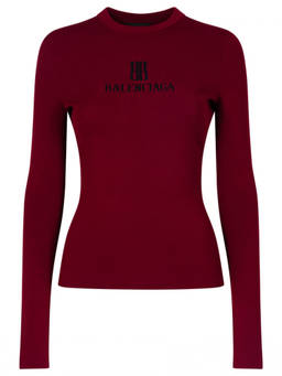 Balenciaga - Burgundy Crewneck Logo Sweater (L)