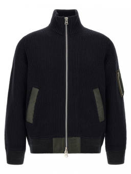 Sacai - Blue Textured Zip-Up Sweater