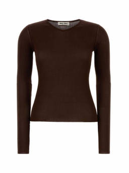 Miu Miu - Brown Knitted V Neck Sweater