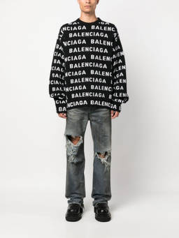 Balenciaga - Black Allover Logo Crewneck Sweater (S)