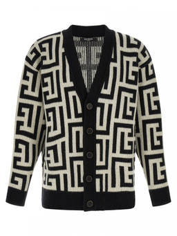 BALMAIN - Black Knitted V Neck Cardigan