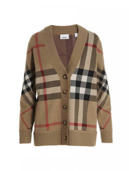 Burberry - Beige Checks V Neck Cardigan