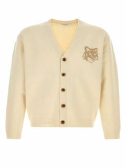 Maison Kitsune - Beige Wool V-Neck Cardigan