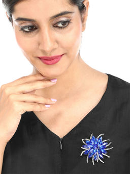 Yellow Chimes - Blue and White Crystal Studded Brooch