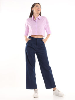 Gazillion - Christian Lavender Cotton Embroidered Cropped Shirt For Women