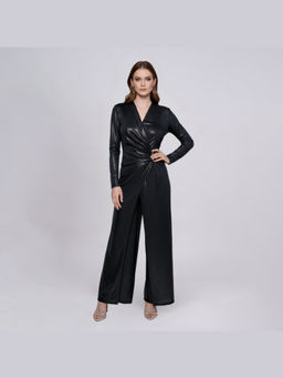 Fimonaa - Black Elegant Wide Leg Belted Jumpsuit