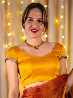 I LOVE SAREES - Mustard Half Sleeves Sweetheart Neck Stitched Blouse