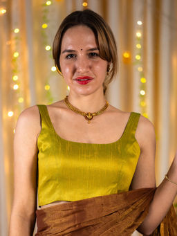 I LOVE SAREES - Olive Solid Sleeveless Woven Stitched Blouse