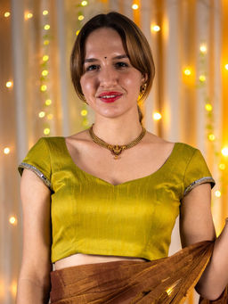 I LOVE SAREES - Olive Half Sleeves Sweetheart Neck Stitched Blouse