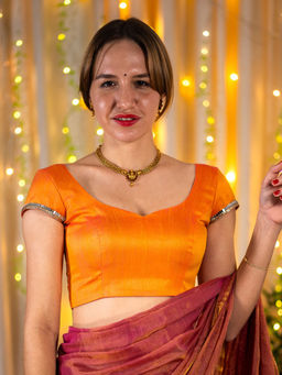 I LOVE SAREES - Light Orange Half Sleeves Sweetheart Neck Stitched Blouse