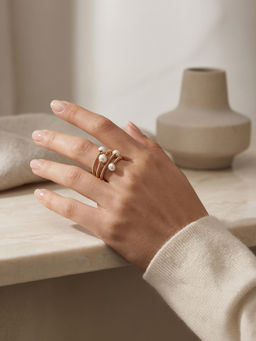 Yellow Chimes - Gold Plated Multi Layer Coil Spiral Wire White Pearl Adjustable Ring