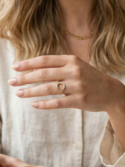 Yellow Chimes - Gold-Plated Crescent Moon Horseshoe Pave Ring